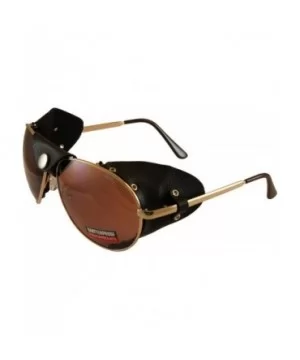 Aviator 3 Motorcycle Sunglasses Gold Frames Driving Mirror Lenses - CB118NSS88T $14.33 Aviator