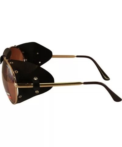 Aviator 3 Motorcycle Sunglasses Gold Frames Driving Mirror Lenses - CB118NSS88T $14.33 Aviator