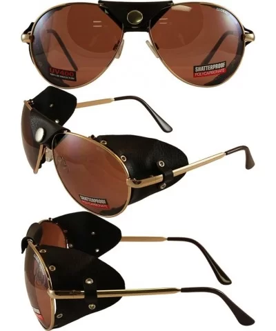 Aviator 3 Motorcycle Sunglasses Gold Frames Driving Mirror Lenses - CB118NSS88T $14.33 Aviator