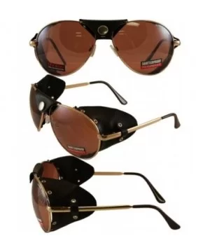 Aviator 3 Motorcycle Sunglasses Gold Frames Driving Mirror Lenses - CB118NSS88T $14.33 Aviator