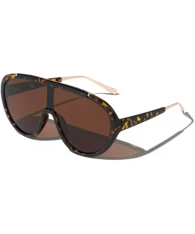 Oversized Futuristic One Piece Shield Lens Aviator Sunglasses - Tortoise & Gold Frame - CL194NX62DU $9.86 Aviator