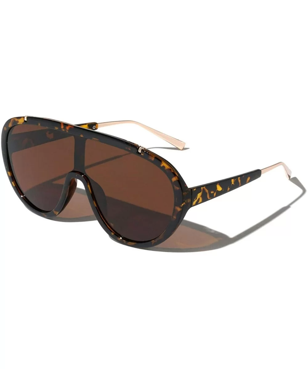 Oversized Futuristic One Piece Shield Lens Aviator Sunglasses - Tortoise & Gold Frame - CL194NX62DU $9.86 Aviator