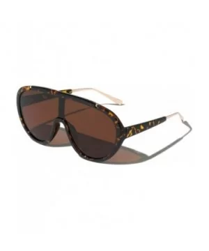 Oversized Futuristic One Piece Shield Lens Aviator Sunglasses - Tortoise & Gold Frame - CL194NX62DU $9.86 Aviator