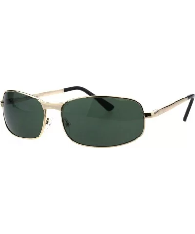 Mens Fashion Sunglasses Oval Rectangular Metal Frame Spring Hinge - Gold (Green) - CL18OCU5OTZ $5.56 Oval