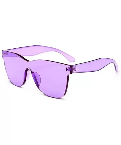 Fashion Mirrored Sunglasses for women Rimless Square Candy Color Eyewear Resin Lens Sunglasses - Purple - C21908NZRUY $5.09 Oval