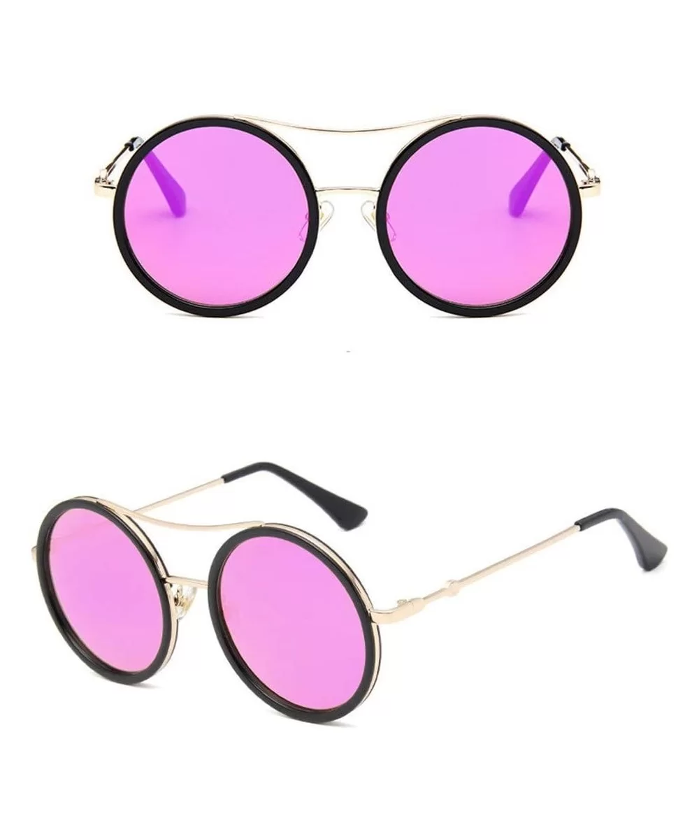 Retro Round Sunglasses Women Mirror Sun Glasses Vintage - 5 - CO18R3CACHZ $29.37 Round