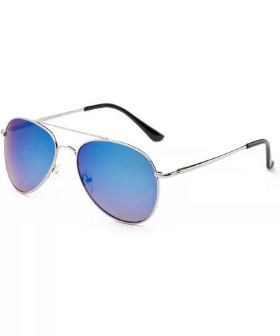 "Classik Flash" Classic Pilot Style Sunglasses with Flash Lenses - Black/Blue - C212MF2YSRX $7.69 Aviator