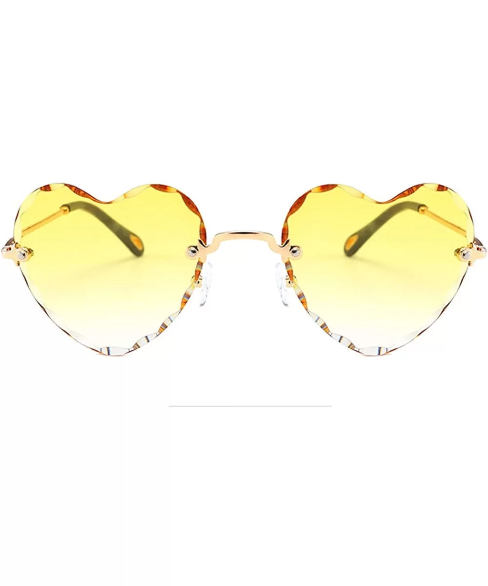 Classic Heart Lens Rimless Sunglasses for Women UV 400 Protection - Yellow - C418RQEAM6M $11.79 Rimless