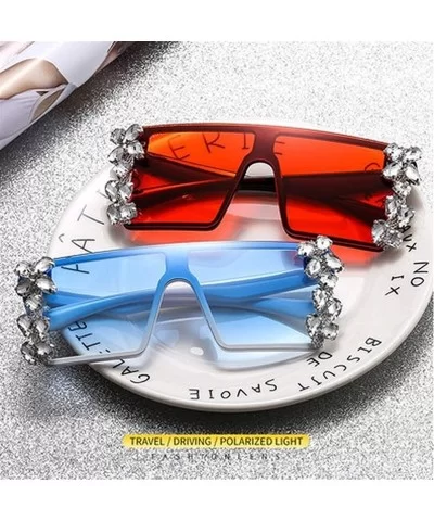 Rhinestones Sunglasses for Women Trendy Oversized Diamond One Piece Frame Eyewear UV Protection - CM190HE7M7A $11.33 Oversized