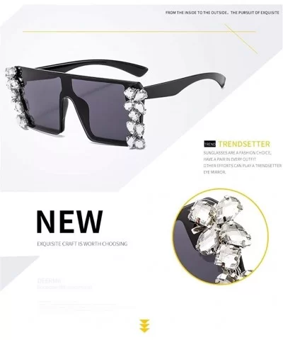 Rhinestones Sunglasses for Women Trendy Oversized Diamond One Piece Frame Eyewear UV Protection - CM190HE7M7A $11.33 Oversized