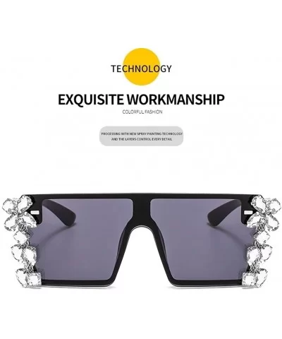 Rhinestones Sunglasses for Women Trendy Oversized Diamond One Piece Frame Eyewear UV Protection - CM190HE7M7A $11.33 Oversized