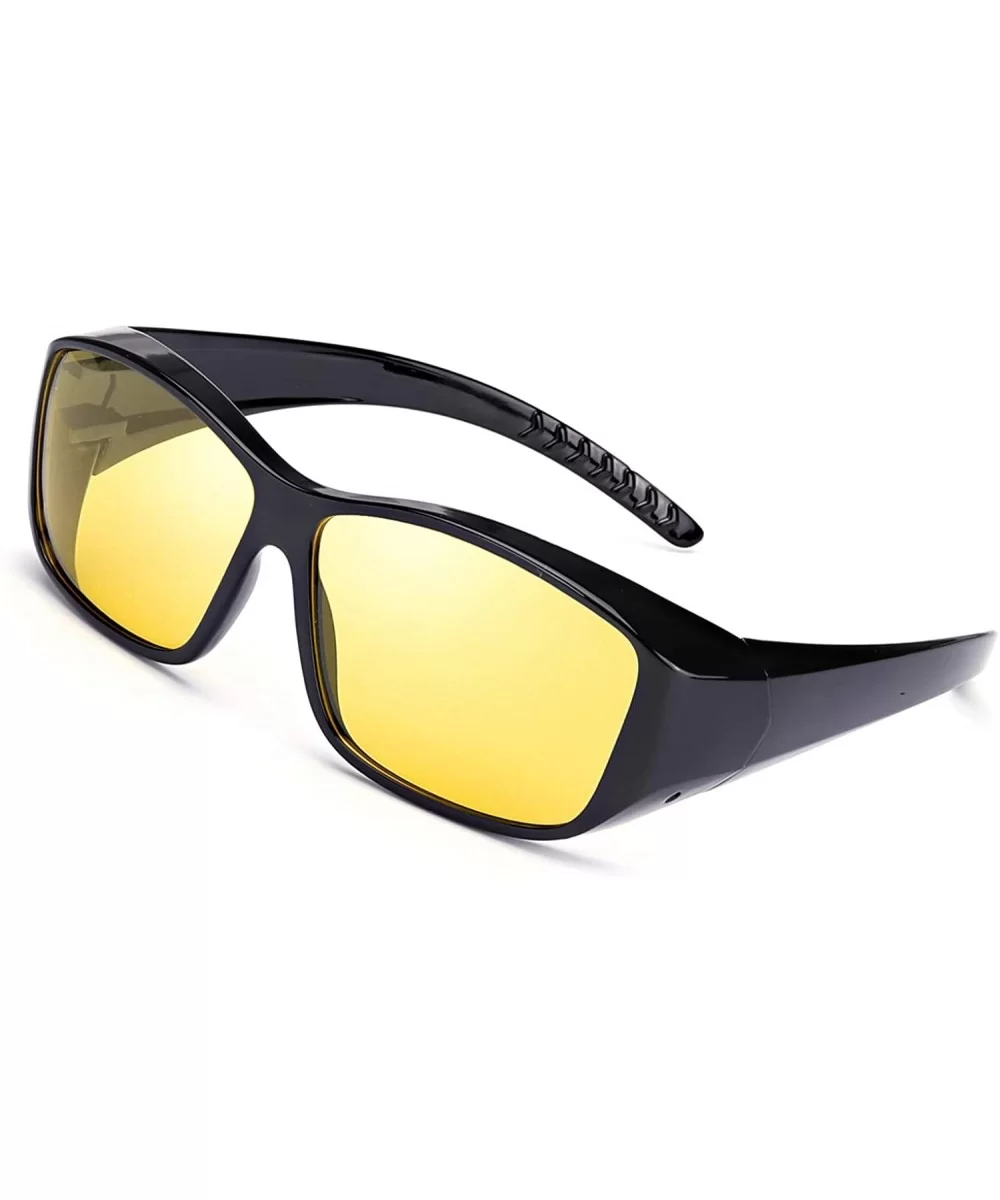 Glasses Prescription Polarized Driving - A1 Black Wrap Around Night Vision Glasses - CF18LULIRZZ $21.27 Wrap