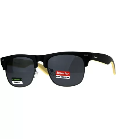 Real Bamboo Wood Temple Sunglasses Designer Fashion Square Frame - Matte Black (Black) - CI18EHA4ORR $10.57 Square