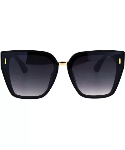 Womens Designer Style Sunglasses Oversized Trapezoid Frame UV 400 - Black (Smoke) - CY18RHLZSK7 $9.20 Square