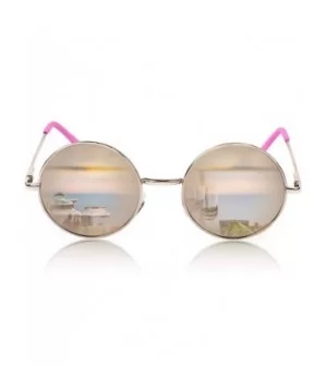 Round Sunglasses Circle Retro Hippie Flat Mirrored Lens Glasses UV400 - Pink - CP18SC9T34T $7.87 Round