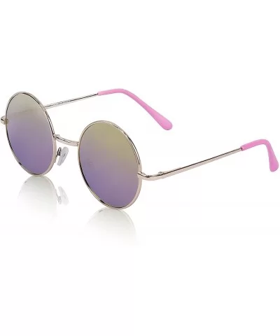 Round Sunglasses Circle Retro Hippie Flat Mirrored Lens Glasses UV400 - Pink - CP18SC9T34T $7.87 Round