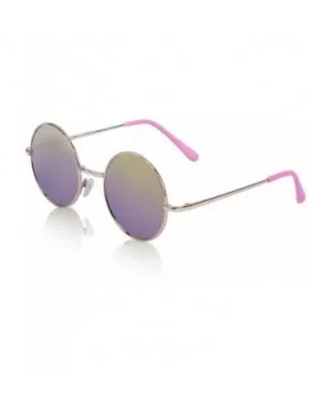 Round Sunglasses Circle Retro Hippie Flat Mirrored Lens Glasses UV400 - Pink - CP18SC9T34T $7.87 Round