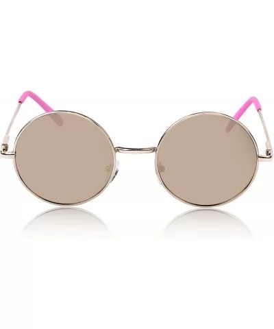 Round Sunglasses Circle Retro Hippie Flat Mirrored Lens Glasses UV400 - Pink - CP18SC9T34T $7.87 Round