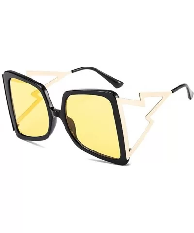 Oversized Square Sunglasses for Women Lightning Shaped legs Sun Glasses UV400 - Black Yellow - CN1902SNNR0 $9.37 Oversized