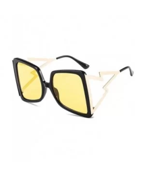 Oversized Square Sunglasses for Women Lightning Shaped legs Sun Glasses UV400 - Black Yellow - CN1902SNNR0 $9.37 Oversized