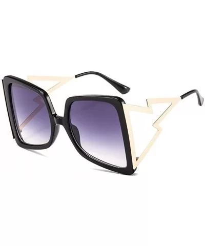 Oversized Square Sunglasses for Women Lightning Shaped legs Sun Glasses UV400 - Black Yellow - CN1902SNNR0 $9.37 Oversized