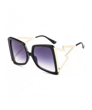 Oversized Square Sunglasses for Women Lightning Shaped legs Sun Glasses UV400 - Black Yellow - CN1902SNNR0 $9.37 Oversized