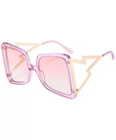 Oversized Square Sunglasses for Women Lightning Shaped legs Sun Glasses UV400 - Black Yellow - CN1902SNNR0 $9.37 Oversized