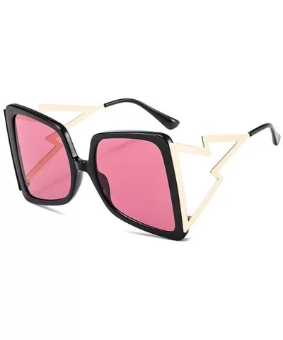 Oversized Square Sunglasses for Women Lightning Shaped legs Sun Glasses UV400 - Black Yellow - CN1902SNNR0 $9.37 Oversized