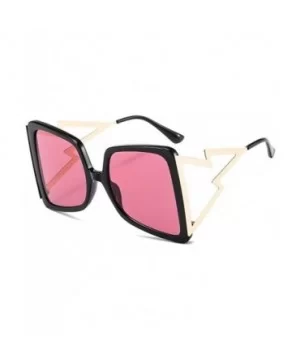 Oversized Square Sunglasses for Women Lightning Shaped legs Sun Glasses UV400 - Black Yellow - CN1902SNNR0 $9.37 Oversized