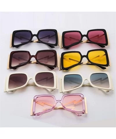 Oversized Square Sunglasses for Women Lightning Shaped legs Sun Glasses UV400 - Black Yellow - CN1902SNNR0 $9.37 Oversized