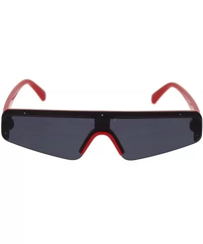 Flat Top Futurism Robotic Disco Narrow Half Rim Plastic Sunglasses - Red Black - CV18OR9H30C $11.17 Shield