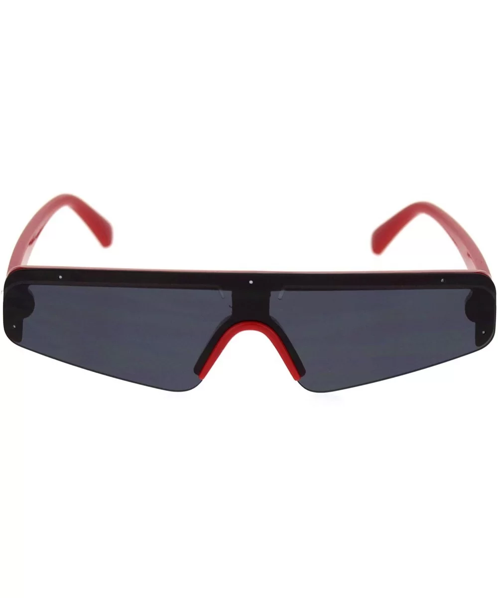 Flat Top Futurism Robotic Disco Narrow Half Rim Plastic Sunglasses - Red Black - CV18OR9H30C $11.17 Shield