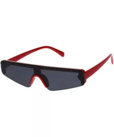 Flat Top Futurism Robotic Disco Narrow Half Rim Plastic Sunglasses - Red Black - CV18OR9H30C $11.17 Shield