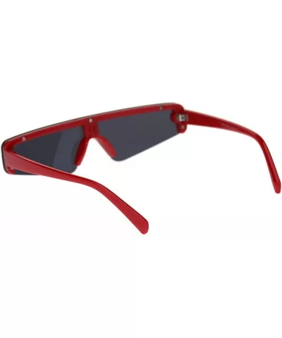 Flat Top Futurism Robotic Disco Narrow Half Rim Plastic Sunglasses - Red Black - CV18OR9H30C $11.17 Shield