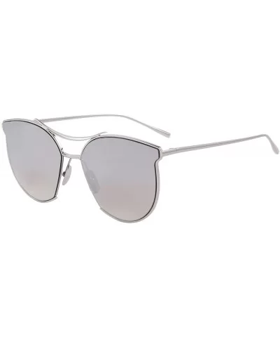 Women Fashion Flat Mirrored Lens Vintage Twin Beam Sunglasses S8014 - Silver - C012GAFHUPR $6.18 Round