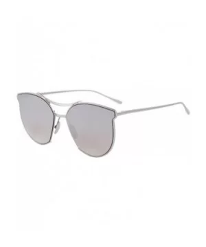 Women Fashion Flat Mirrored Lens Vintage Twin Beam Sunglasses S8014 - Silver - C012GAFHUPR $6.18 Round