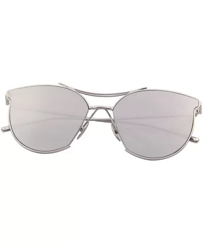 Women Fashion Flat Mirrored Lens Vintage Twin Beam Sunglasses S8014 - Silver - C012GAFHUPR $6.18 Round