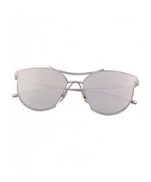 Women Fashion Flat Mirrored Lens Vintage Twin Beam Sunglasses S8014 - Silver - C012GAFHUPR $6.18 Round