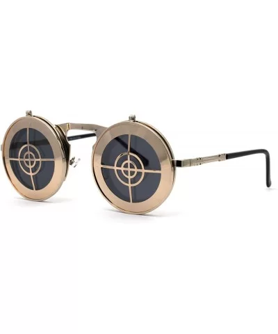 Steam Punk Flip Up Hipster Pimp Metal Rim Round Circle Lens Sunglasses - Gold Black - CM1987IXEAH $7.13 Round