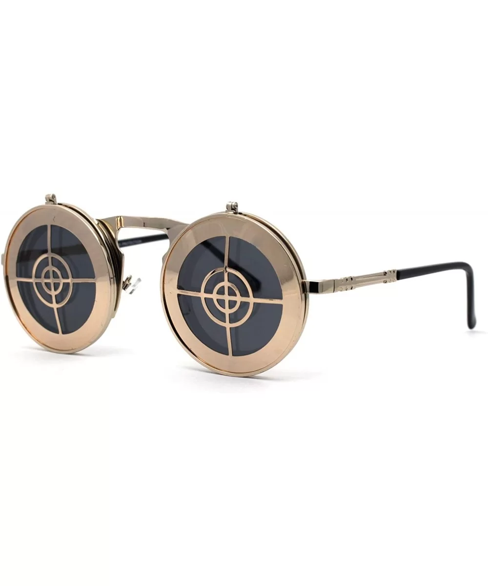 Steam Punk Flip Up Hipster Pimp Metal Rim Round Circle Lens Sunglasses - Gold Black - CM1987IXEAH $7.13 Round