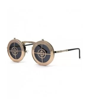 Steam Punk Flip Up Hipster Pimp Metal Rim Round Circle Lens Sunglasses - Gold Black - CM1987IXEAH $7.13 Round