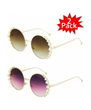 Fashion Round Pearl Decor Metal Frame Women's Sunglasses UV Protection - Brown and Purple - CL18TIN05M7 $11.85 Round