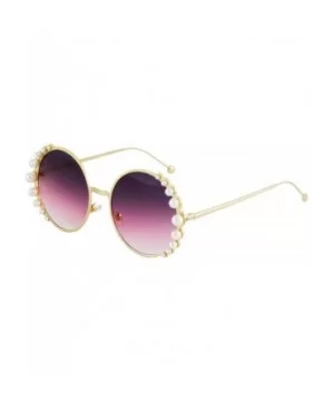 Fashion Round Pearl Decor Metal Frame Women's Sunglasses UV Protection - Brown and Purple - CL18TIN05M7 $11.85 Round