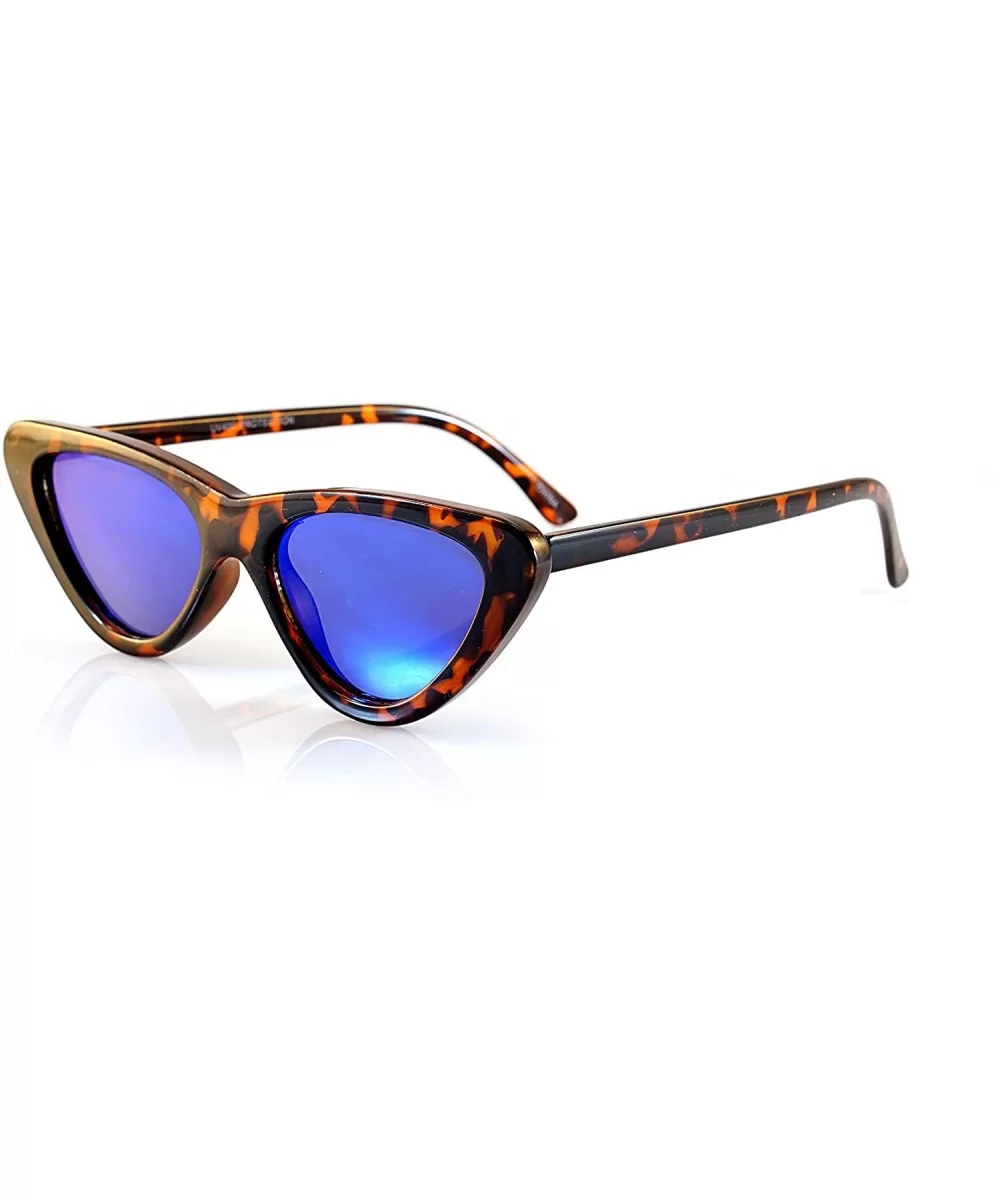 Iconic Celebrity Mirrored Slim Cat-Eye Sunglasses A057 - Tortoise/ Blue Revo - CC1893OQQX6 $8.07 Cat Eye