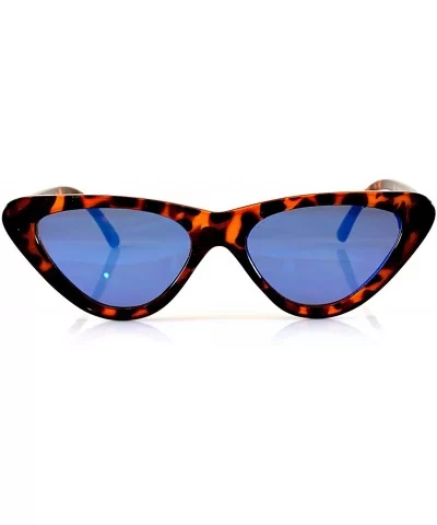 Iconic Celebrity Mirrored Slim Cat-Eye Sunglasses A057 - Tortoise/ Blue Revo - CC1893OQQX6 $8.07 Cat Eye