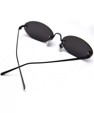 Retro Oval Sunglasses Ladies Gift Items Round Rimless Sun Glasses for Men Metal - Full Black - CR18UZX5EUX $10.58 Rimless