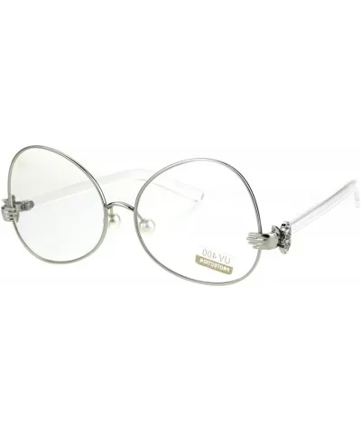 Pearl Nose Pad Clown Hand Hinge Drop Temple Swan Eye Glasses - Silver - CT184Y090CS $9.50 Butterfly