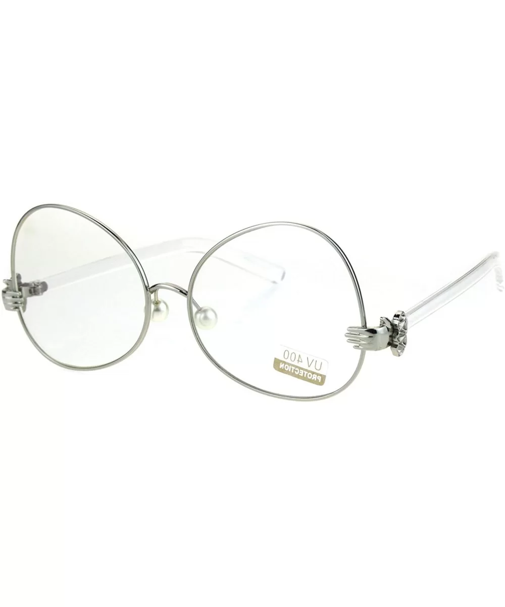 Pearl Nose Pad Clown Hand Hinge Drop Temple Swan Eye Glasses - Silver - CT184Y090CS $9.50 Butterfly