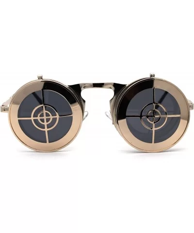 Steam Punk Flip Up Hipster Pimp Metal Rim Round Circle Lens Sunglasses - Gold Black - CM1987IXEAH $7.13 Round