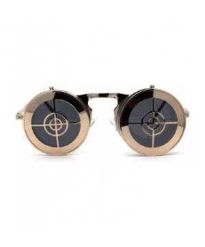 Steam Punk Flip Up Hipster Pimp Metal Rim Round Circle Lens Sunglasses - Gold Black - CM1987IXEAH $7.13 Round